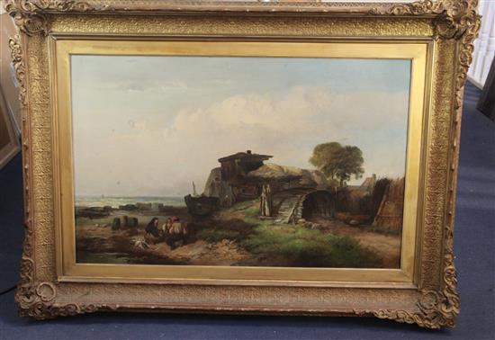 James Vivian de Fleury (1847-1902) Fisherfolk in a coastal landscape 22 x 35.5in.